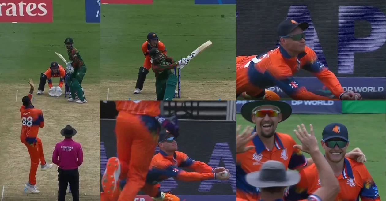 BAN vs NED [WATCH]: Sybrand Engelbrecht pulls off a breathtaking diving catch to dismiss Litton Das in T20 World Cup 2024