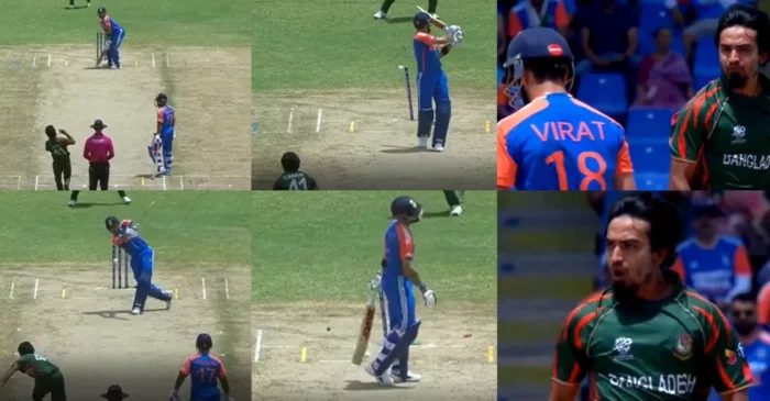 WATCH: Tanzim Hasan Sakib gives an aggressive send-off to Virat Kohli after shattering his stumps | IND vs BAN, T20 World Cup 2024