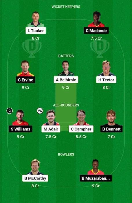 IRE vs ZIM Dream11 Team for today's match