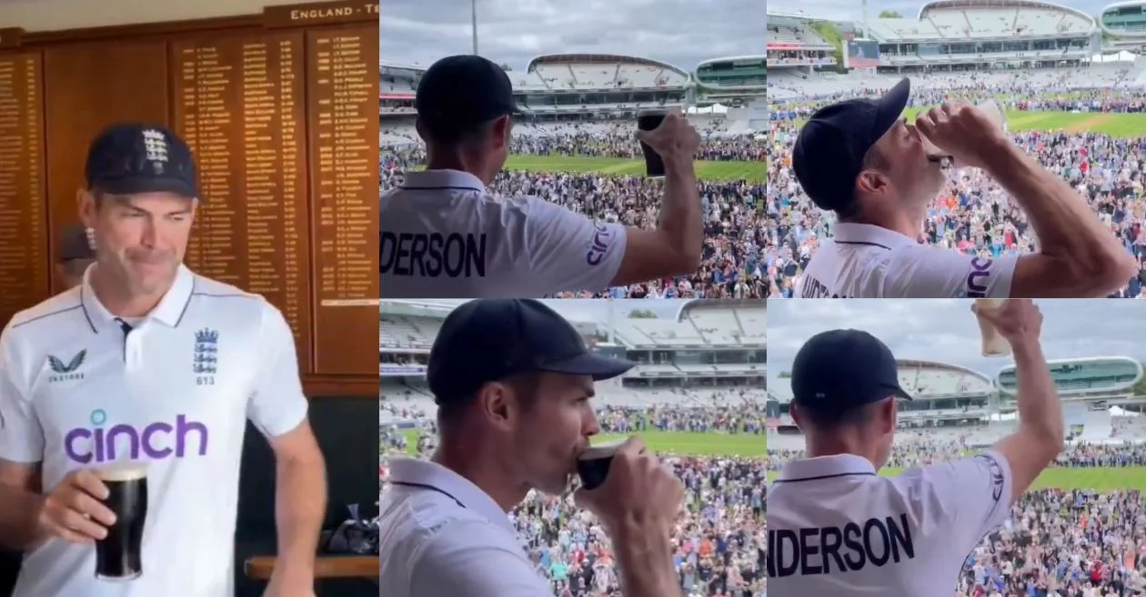 WATCH: James Anderson drinks a pint of beer in Lord’s balcony after retirement from international cricket