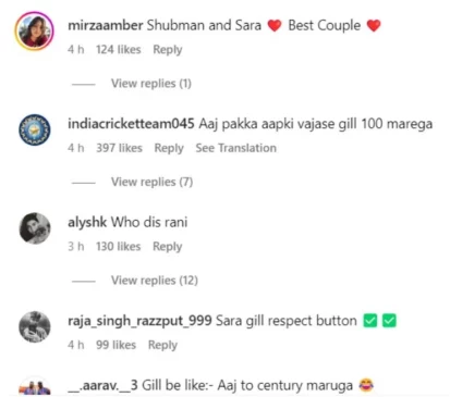 Sara Tendulkar's instagram comment section 