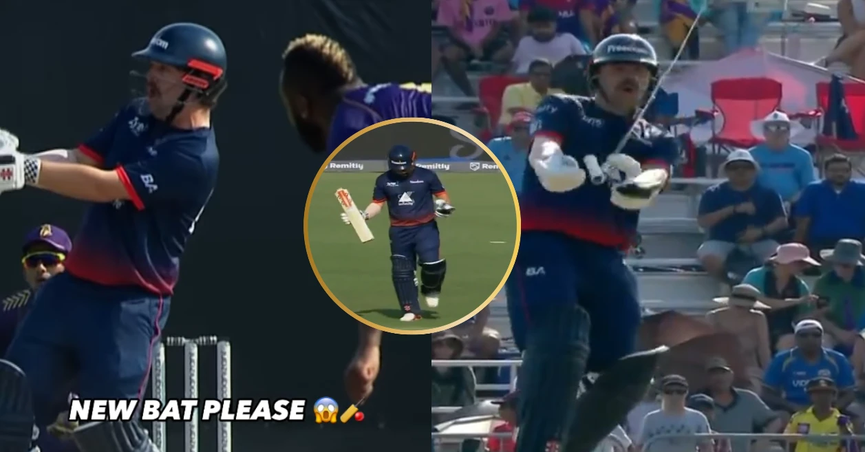 WATCH: Travis Head shocked as his bat breaks in two towards Andre Russell’s bowling at MLC 2024