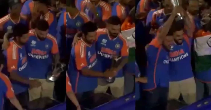 Virat Kohli and Rohit Sharma lift the T20 World Cup trophy during India’s victory parade; video breaks the internet