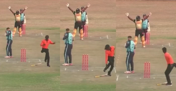 WATCH: Zimbabwe batter accidently hits the umpire amid animated celebration