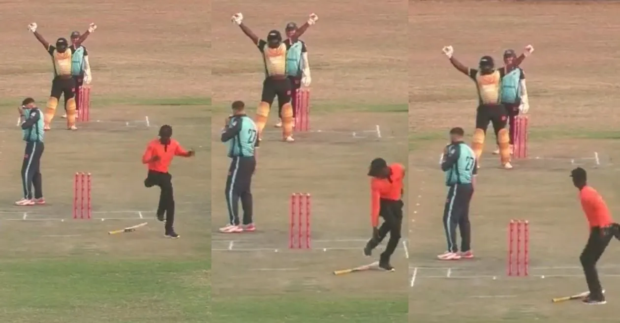 WATCH: Zimbabwe batter accidently hits the umpire amid animated celebration