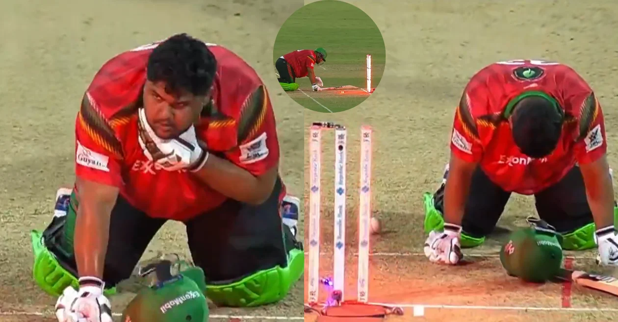 WATCH: Azam Khan gets out in a bizarre manner after being struck by a bouncer during CPL 2024