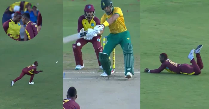 WI vs SA [WATCH]: Fabian Allen takes a stunning catch to dismiss Reeza Hendricks in a rain-affected third T20I