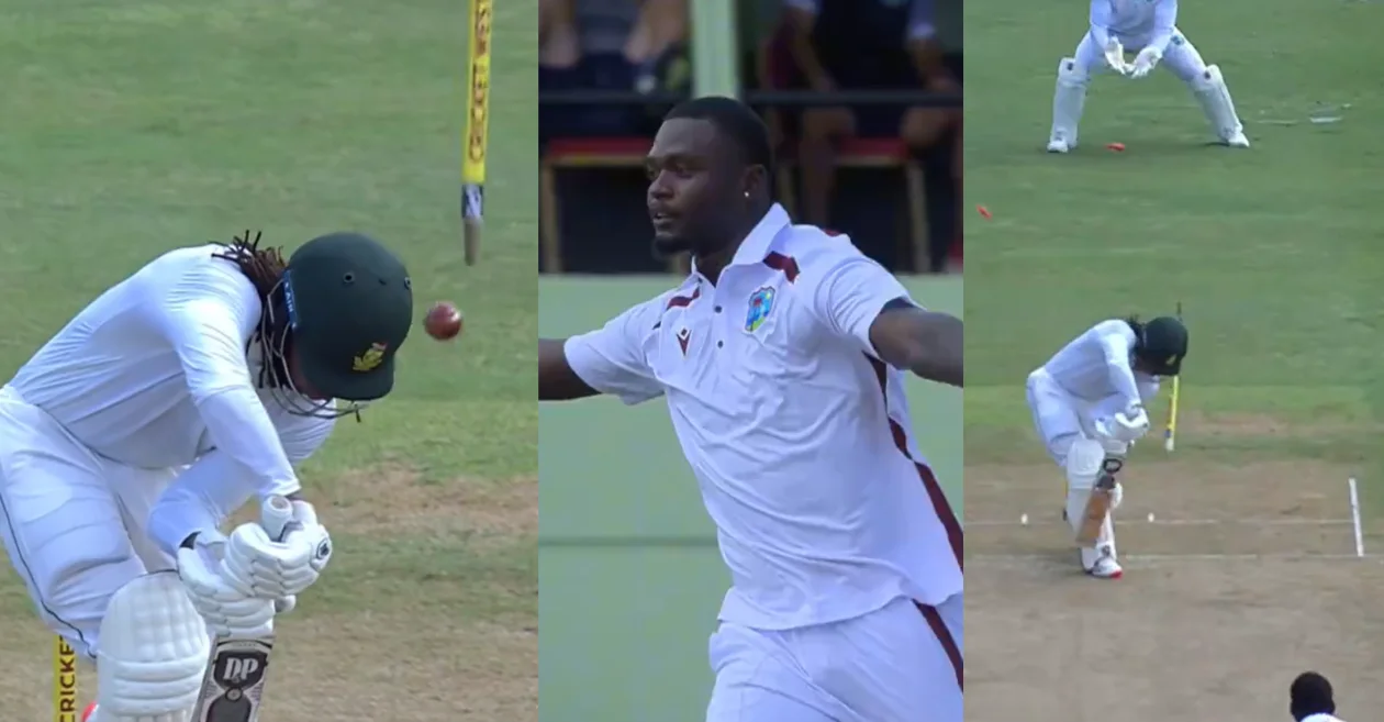 WI vs SA [WATCH]: Jayden Seales sends Tony de Zorzi’s off-stump flying on Day 1 of the 2nd Test