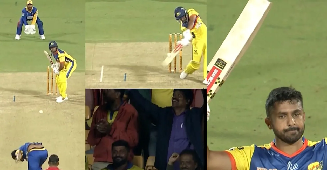 WATCH: Karun Nair completes his majestic ton with a six in the Maharaja Trophy T20 2024