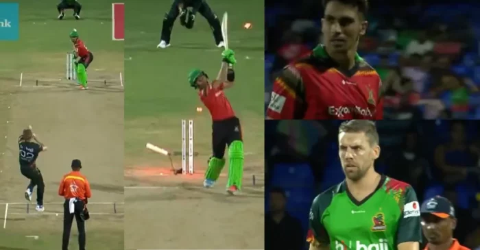 CPL 2024 [WATCH]: Anrich Nortje delivers a thunderous ball to uproot Rahmanullah Gurbaz’s off-stump