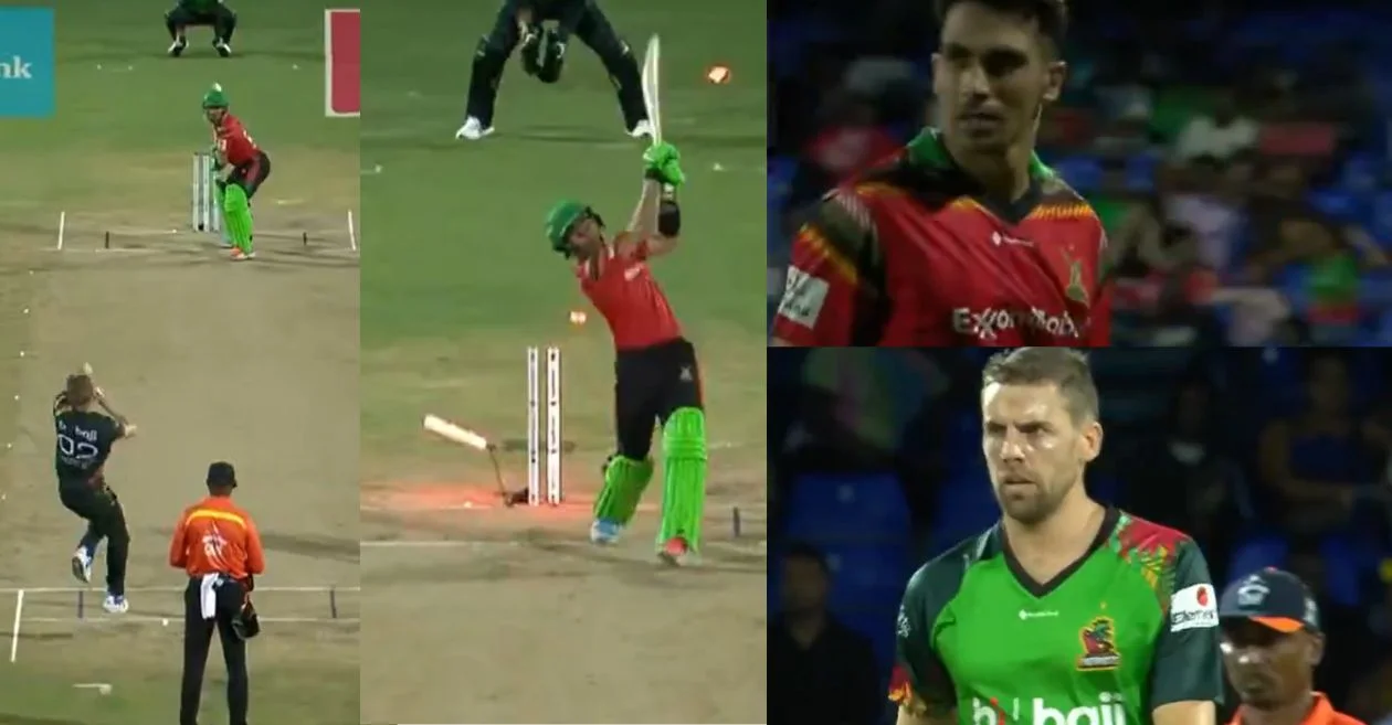 CPL 2024 [WATCH]: Anrich Nortje delivers a thunderous ball to uproot Rahmanullah Gurbaz’s off-stump