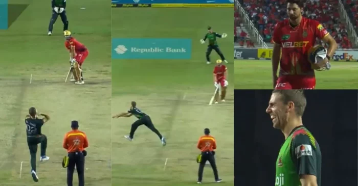 WATCH: Anrich Nortje takes a stunning caught and bowled to dismiss Tim David in the CPL 2024