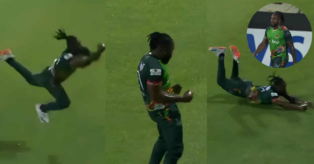 WATCH: Kyle Mayers pulls off a stunning diving catch to dismiss Faf du Plessis in CPL 2024