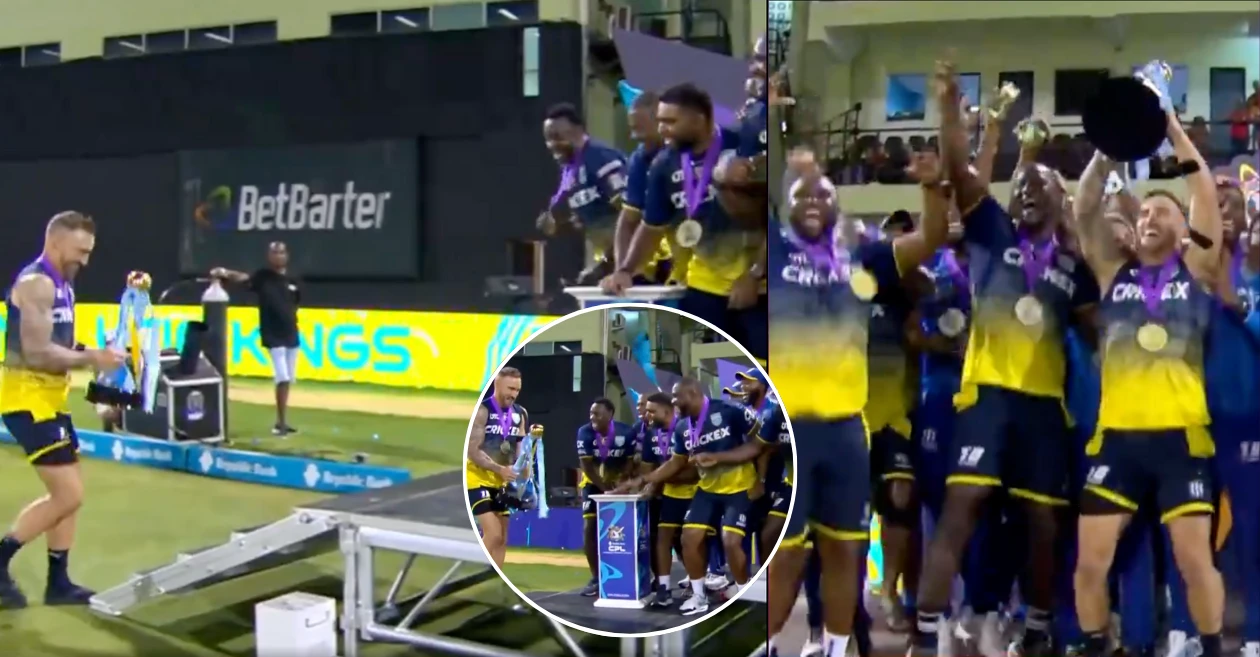 WATCH: Faf du Plessis replicates Rohit Sharma’s iconic trophy celebration after lifting the CPL 2024 trophy