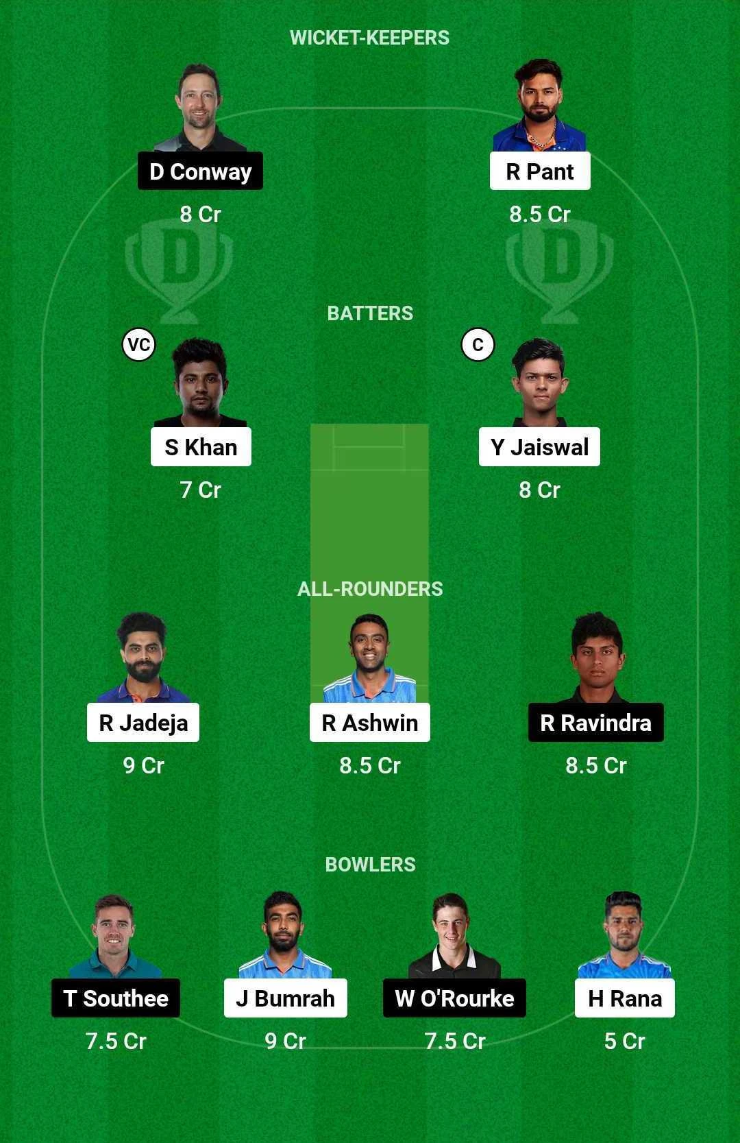 IND vs NZ Dream11 Team for today's match (November 1)