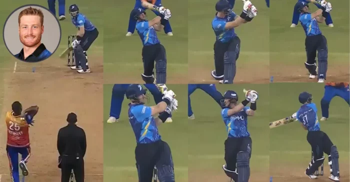 WATCH: Martin Guptill blasts Navin Stewart for 34 runs in an over enroute to his scintillating ton in LLC 2024