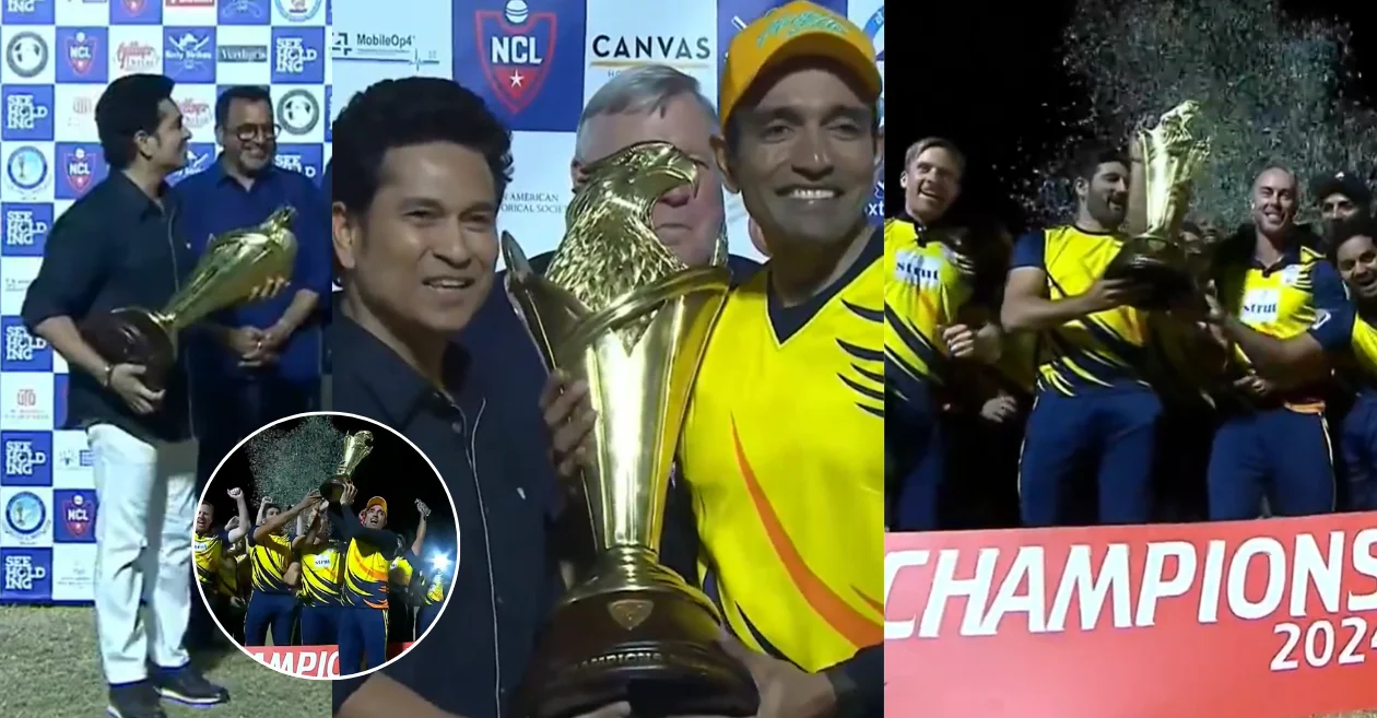 WATCH: NCL 2024 winners Chicago CC receives the trophy from cricket icon Sachin Tendulkar