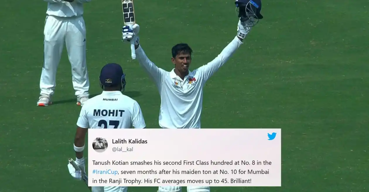 Fans react as Tanush Kotian smacks a historic century in Mumbai vs Rest of India clash at Irani Cup 2024