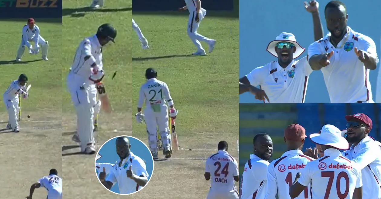 WI vs BAN [WATCH]: Kemar Roach’s stunning delivery to dismiss Zakir Hasan for a duck on Day 4 of the first Test