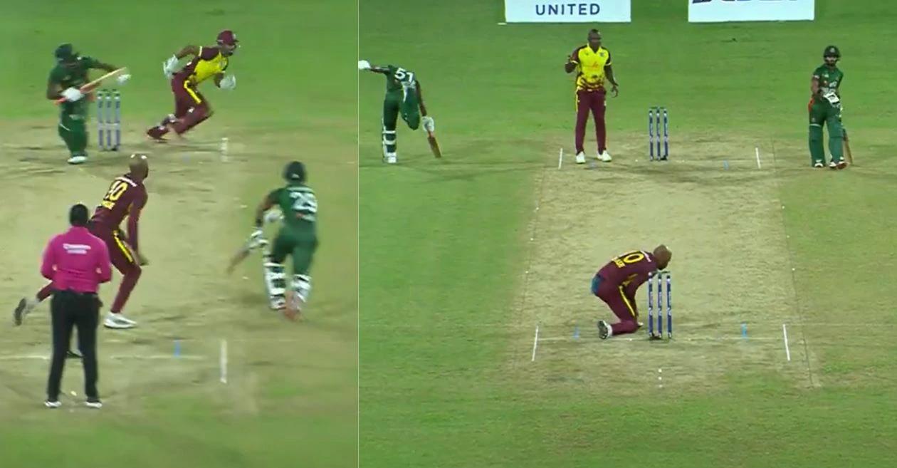 WATCH: Jaker Ali survives as Shamim Hossain falls in a comedy of errors run out during 3rd T20I – WI vs BAN