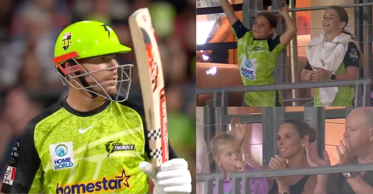 WATCH: David Warner smacks his first BBL fifty in 11 years; wife and daughters radiate pride