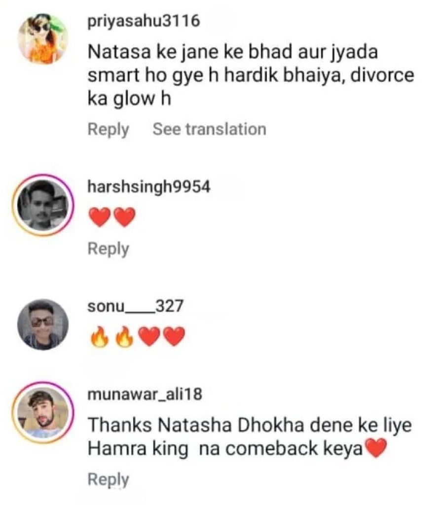 Fans comment on Hardik Instagram