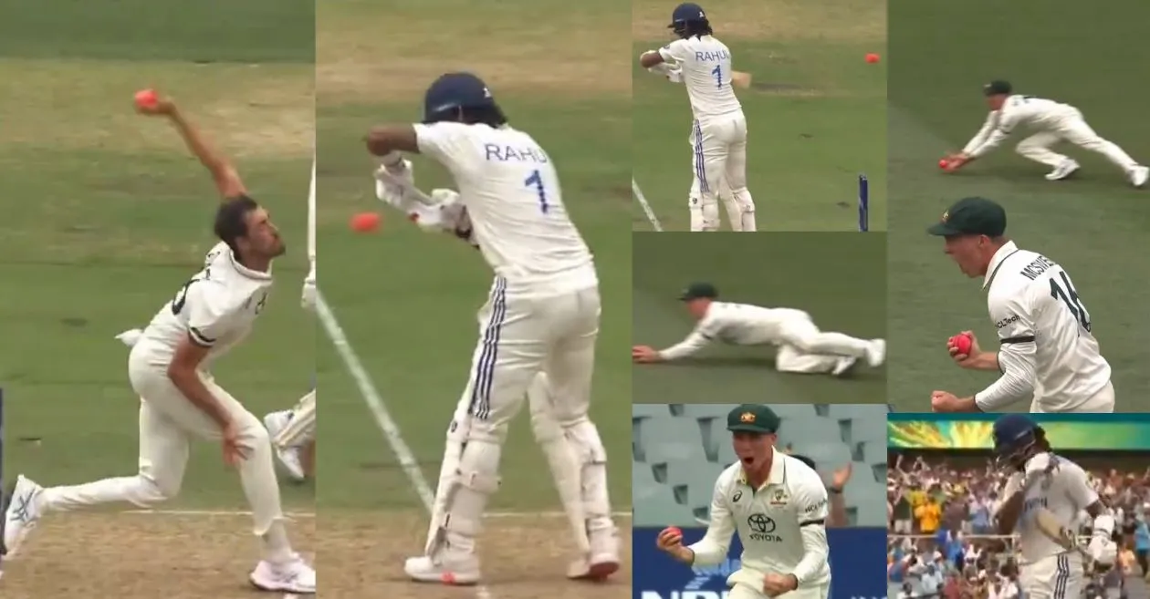 AUS vs IND [WATCH]: Nathan McSweeney grabs a spectacular catch to dismiss KL Rahul on Day 1 of the Adelaide Test