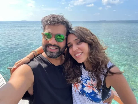 Rohit Sharma and Ritika Sajdeh near beach