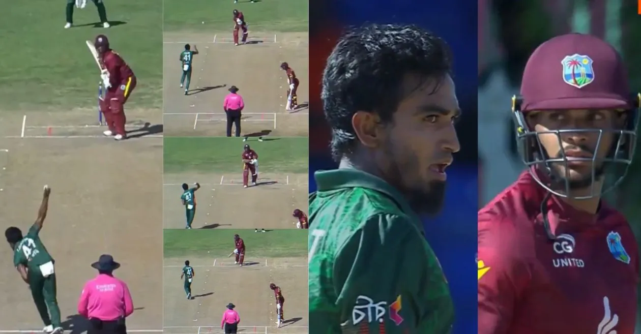 WI vs BAN [WATCH]: Tanzim Hasan Sakib aggressively throws ball at Brandon King in the 2nd ODI