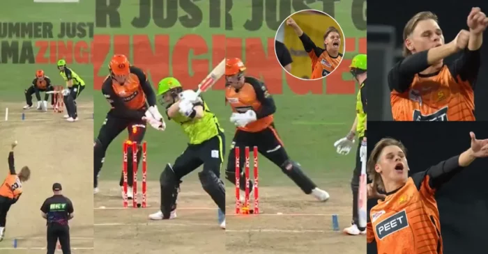 WATCH: Cooper Connolly’s bow and arrow celebration following Sam Billings’ dismissal in BBL|14