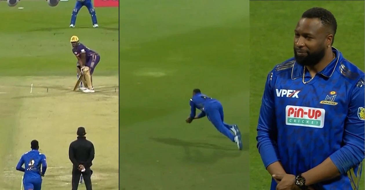 WATCH: Kieron Pollard takes an absolute screamer to dismiss Andre Russell in the ILT20 2025