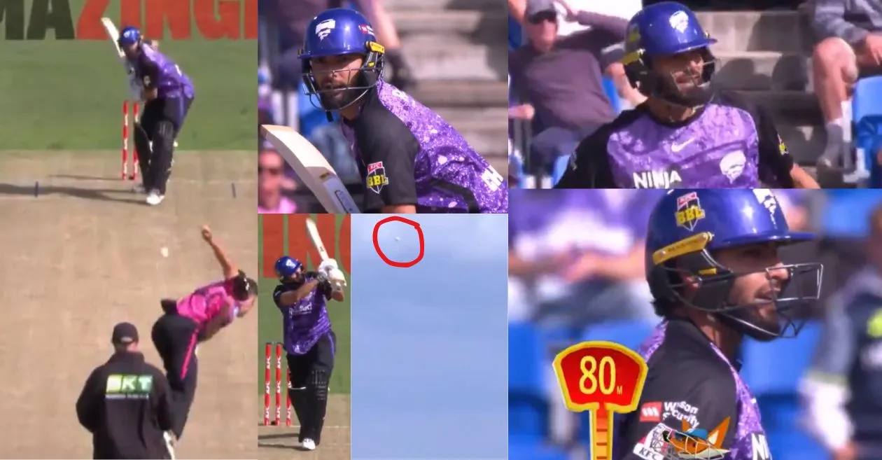 WATCH: Nikhil Chaudhary blasts Ben Dwarshuis for a huge six during Hobart Hurricanes’ commanding win over Sydney Sixers in BBL 2024-25