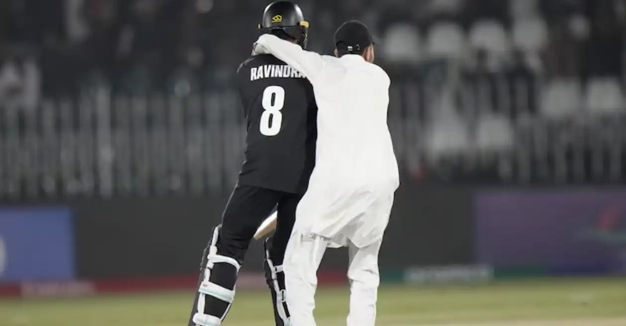 Security breach in Champions Trophy 2025 as pitch invader storms BAN vs NZ match and hugs Rachin Ravindra