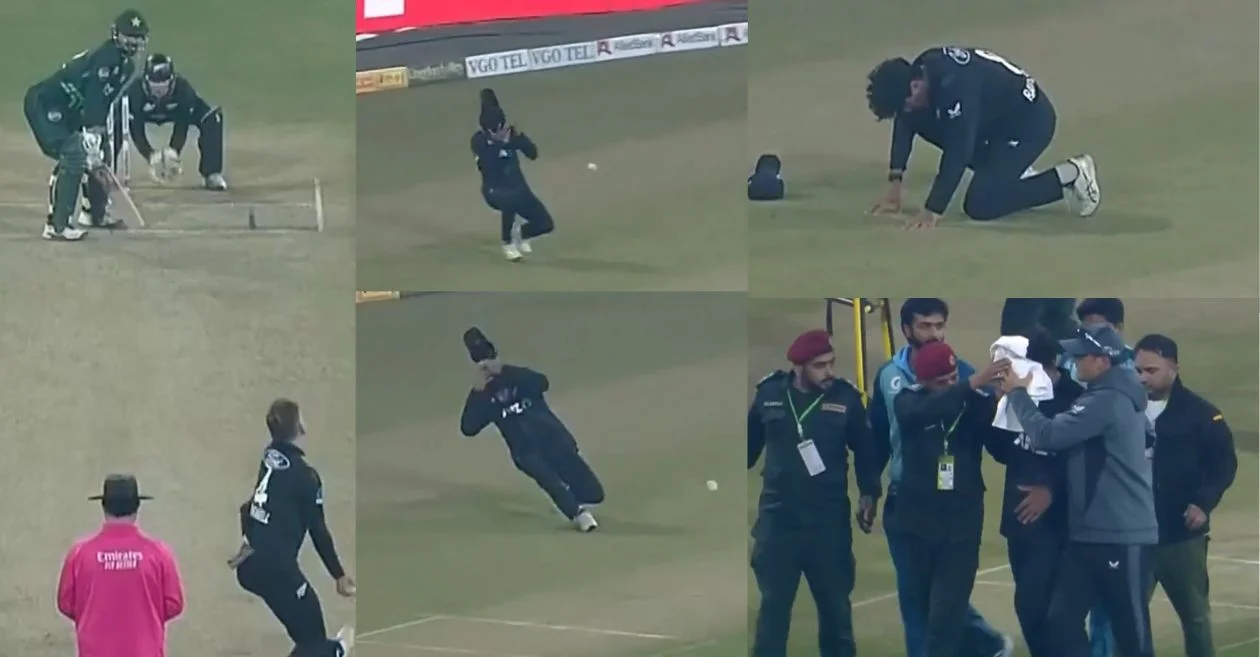 WATCH: Rachin Ravindra suffers a nasty blow on the forehead during the PAK vs NZ ODI Tri-series opener