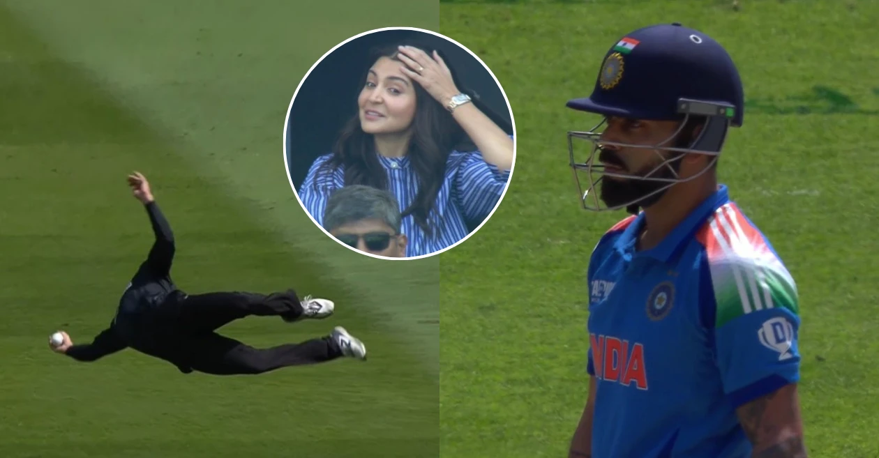 IND vs NZ [WATCH]: Glenn Phillips takes a flying catch to dismiss Virat Kohli, Anushka Sharma’s reaction says it all | Champions Trophy 2025