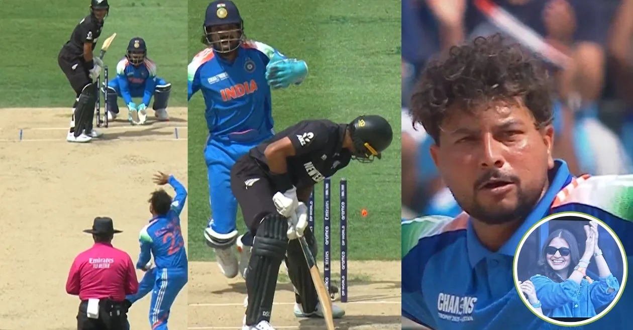 IND vs NZ [WATCH]: Kuldeep Yadav’s unplayable delivery stuns Rachin Ravindra; Anushka Sharma erupts in celebration | Champions Trophy 2025 final