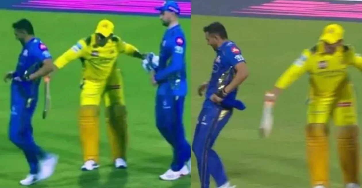 WATCH: MS Dhoni hilariously hits Deepak Chahar with bat in post-match banter following CSK vs MI 2025 IPL clash