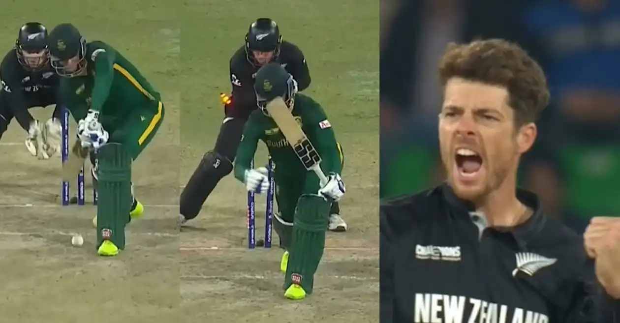 SA vs NZ [WATCH]: Mitchell Santner cleans up Rassie van der Dussen with a jaffa in Champions Trophy 2025 semifinal