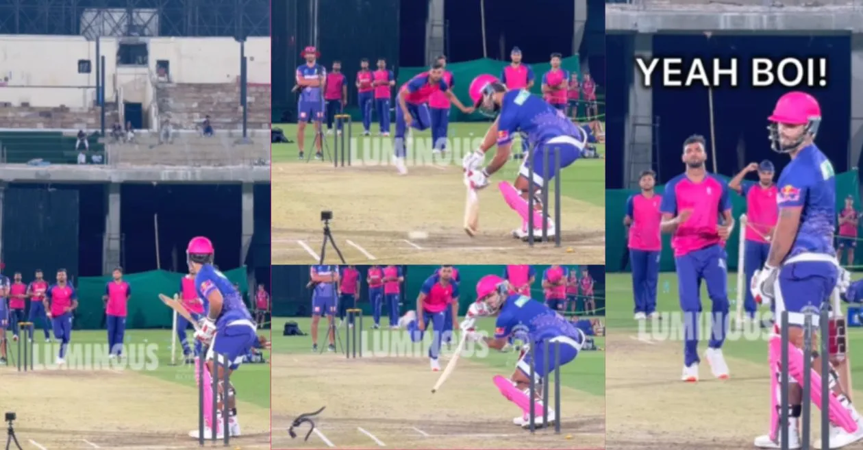 WATCH: Nitish Rana’s shot destroys camera at Rajasthan Royals’ IPL 2025 camp