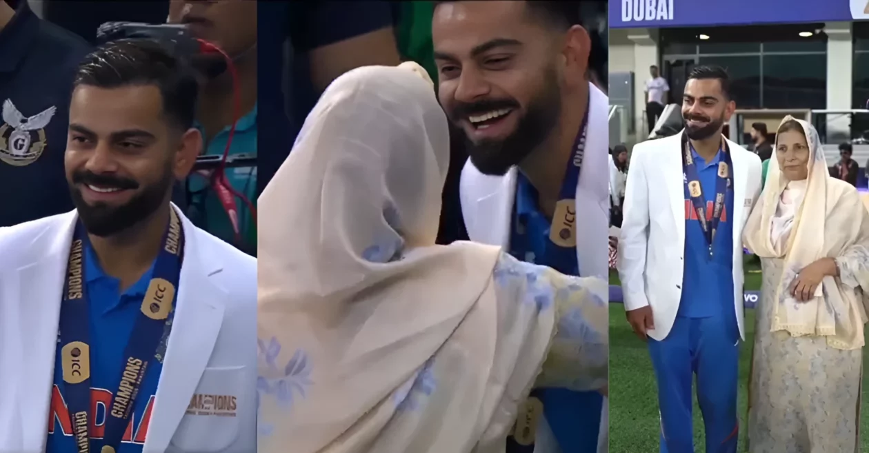 WATCH: Virat Kohli touches the feet of Mohammad Shami’s mother in a heartwarming gesture after India’s Champions Trophy 2025 win