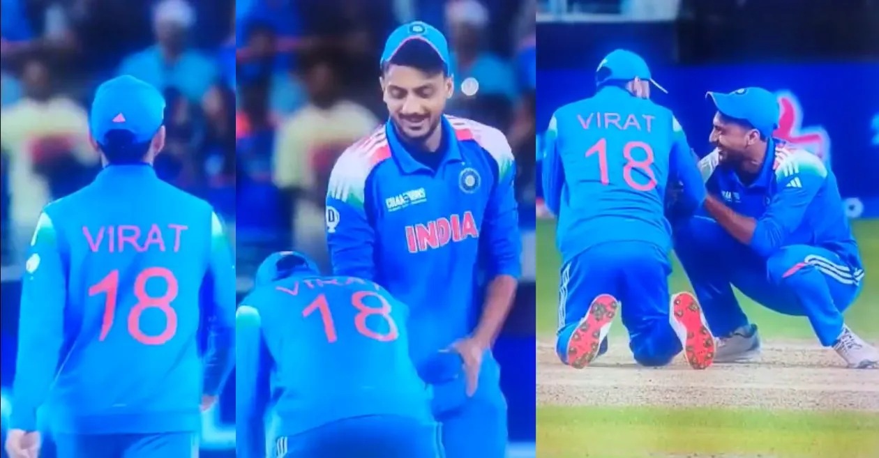 WATCH: Virat Kohli playfully touches the feet of Axar Patel in IND vs NZ game at Champions Trophy 2025