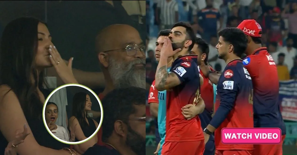 IPL 2025 [WATCH]: Virat Kohli and Anushka Sharma light up Ekana with flying kisses after RCB’s historic triumph vs LSG