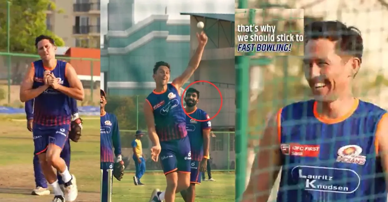 WATCH: Jasprit Bumrah trolls Trent boult for mimicking Mitchell Santner in the nets ahead of MI’s IPL 2025 Eliminator game
