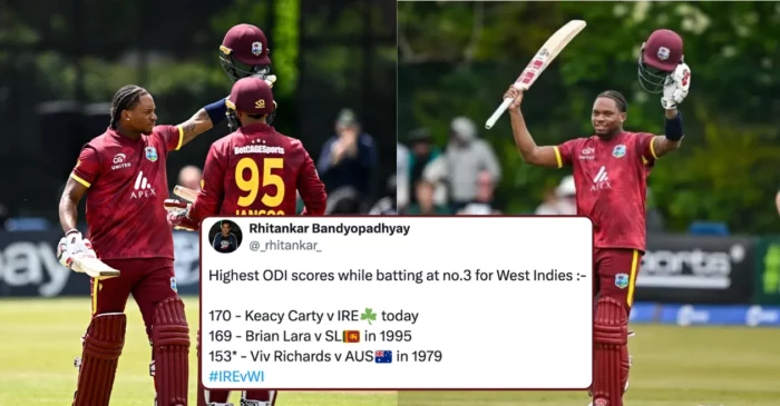 Keacy Carty’s record ton powers West Indies to series-levelling win over Ireland