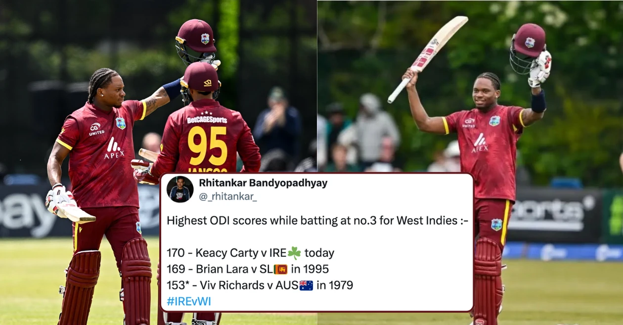 Keacy Carty’s record ton powers West Indies to series-levelling win over Ireland