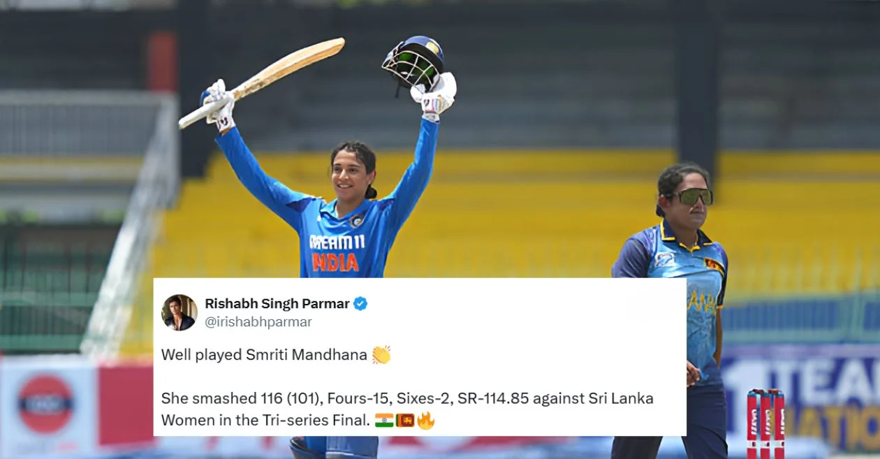 Fans erupt as India’s Smriti Mandhana smashes a scintillating hundred against Sri Lanka in the Women’s ODI tri-series final