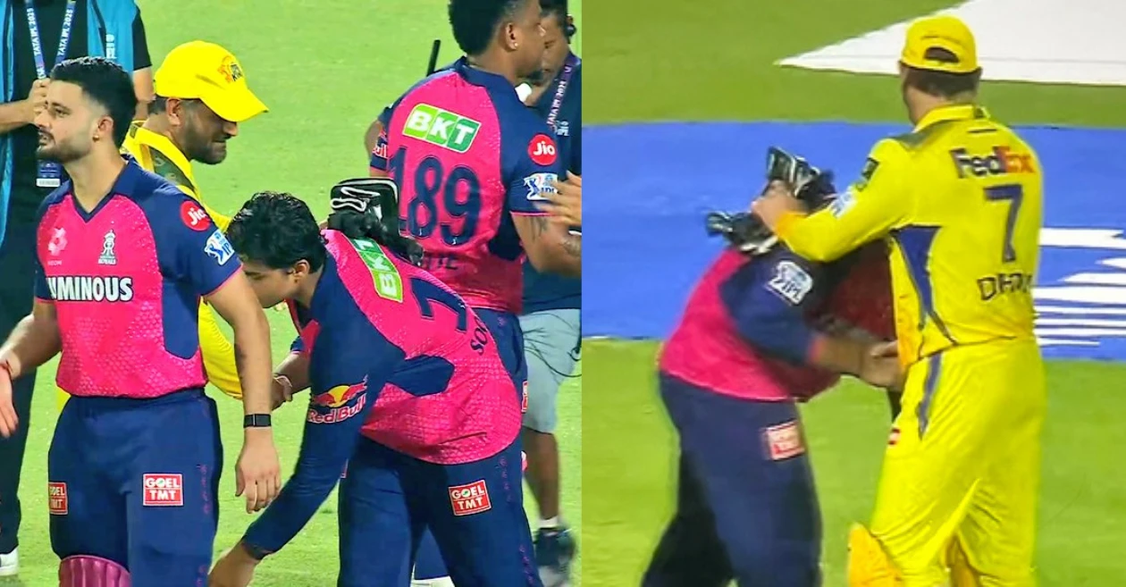 WATCH: Vaibhav Suryavanshi touches MS Dhoni’s feet after CSK vs RR clash in IPL 2025