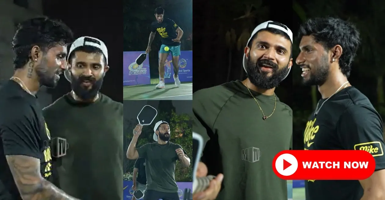 WATCH: Tilak Varma engages in a fun pickleball match with star actor Vijay Deverakonda ahead of MI vs GT clash in IPL 2025