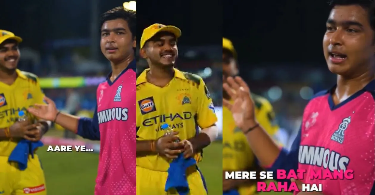 IPL 2025 [WATCH]: Young sensations Vaibhav Suryavanshi and Ayush Mhatre’s cheeky bat chat steals spotlight after CSK vs RR match