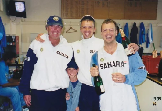 Adrian le Roux with Indian cricket team